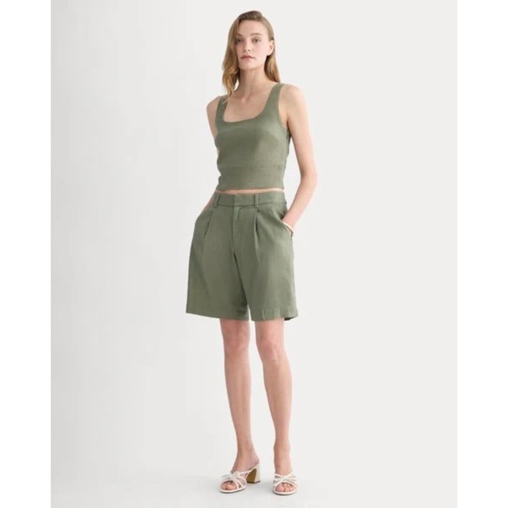 Everlane The Pleated Stretch Linen Blend Lichen Green Shorts Size 6 Minimalist